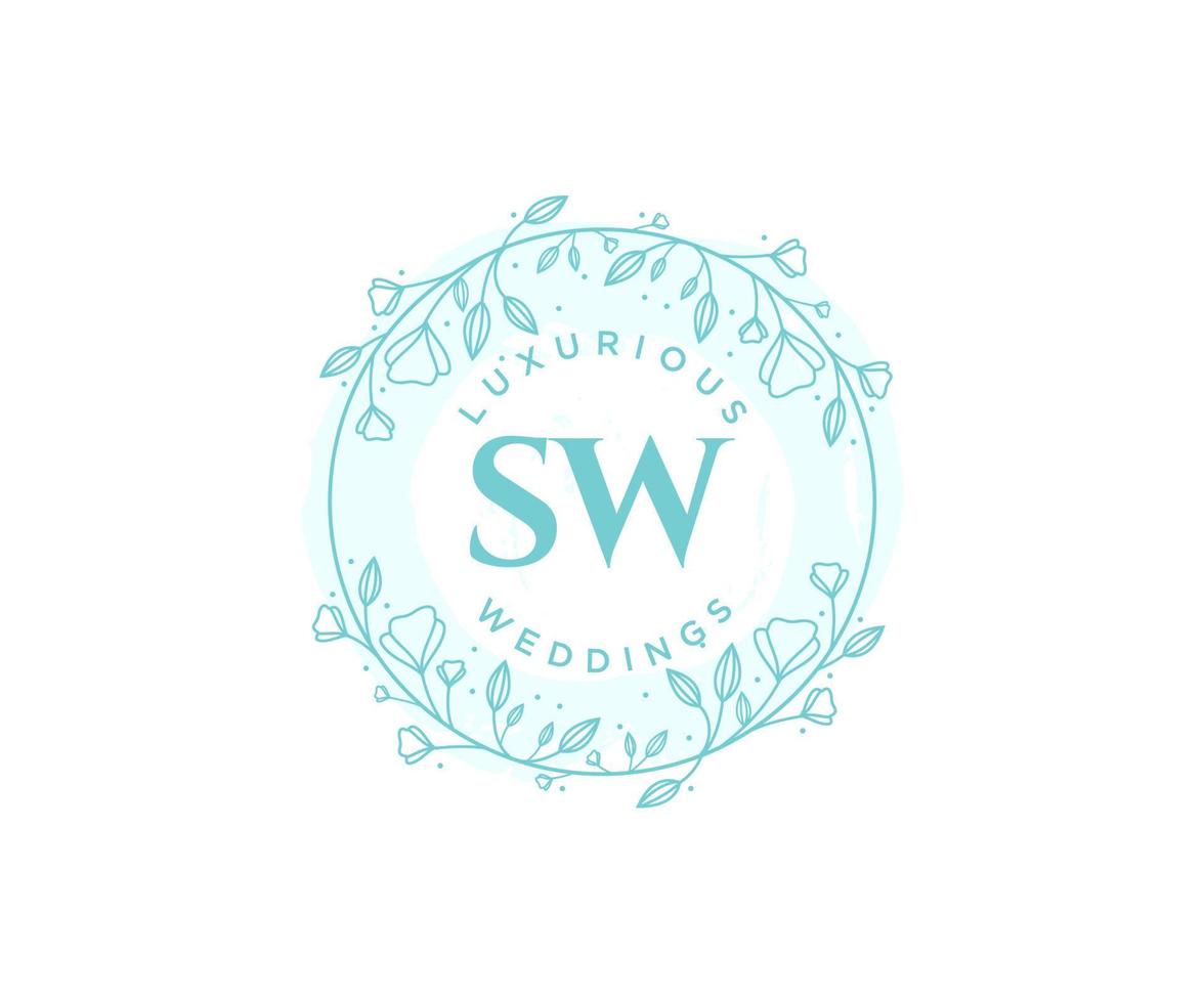 SW Initials letter Wedding monogram logos template, hand drawn modern minimalistic and floral templates for Invitation cards, Save the Date, elegant identity. vector