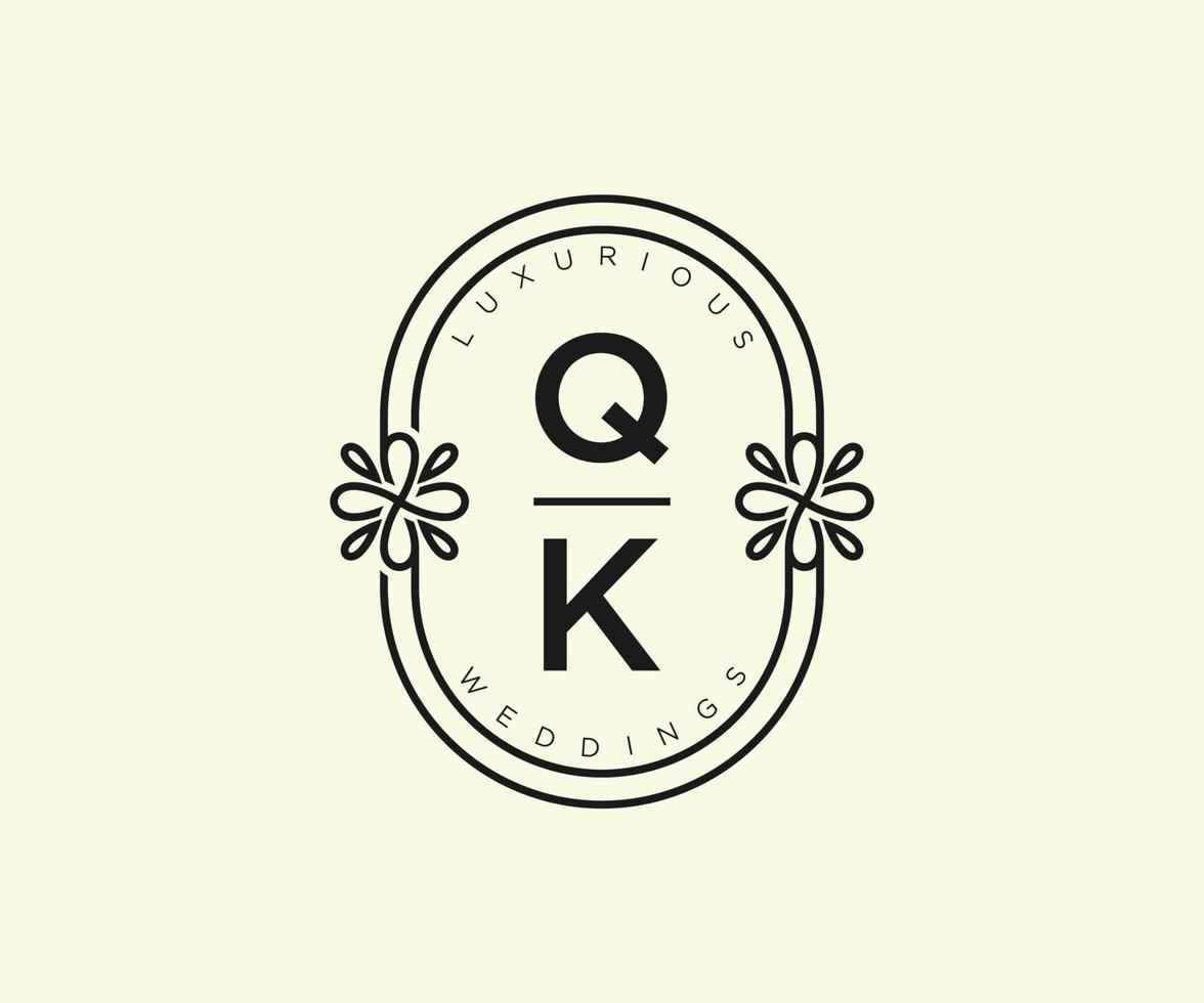 QK Initials letter Wedding monogram logos template, hand drawn modern minimalistic and floral templates for Invitation cards, Save the Date, elegant identity. vector