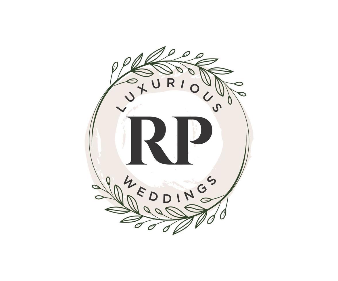 plantilla de logotipos de monograma de boda con letras iniciales rp, plantillas florales y minimalistas modernas dibujadas a mano para tarjetas de invitación, guardar la fecha, identidad elegante. vector