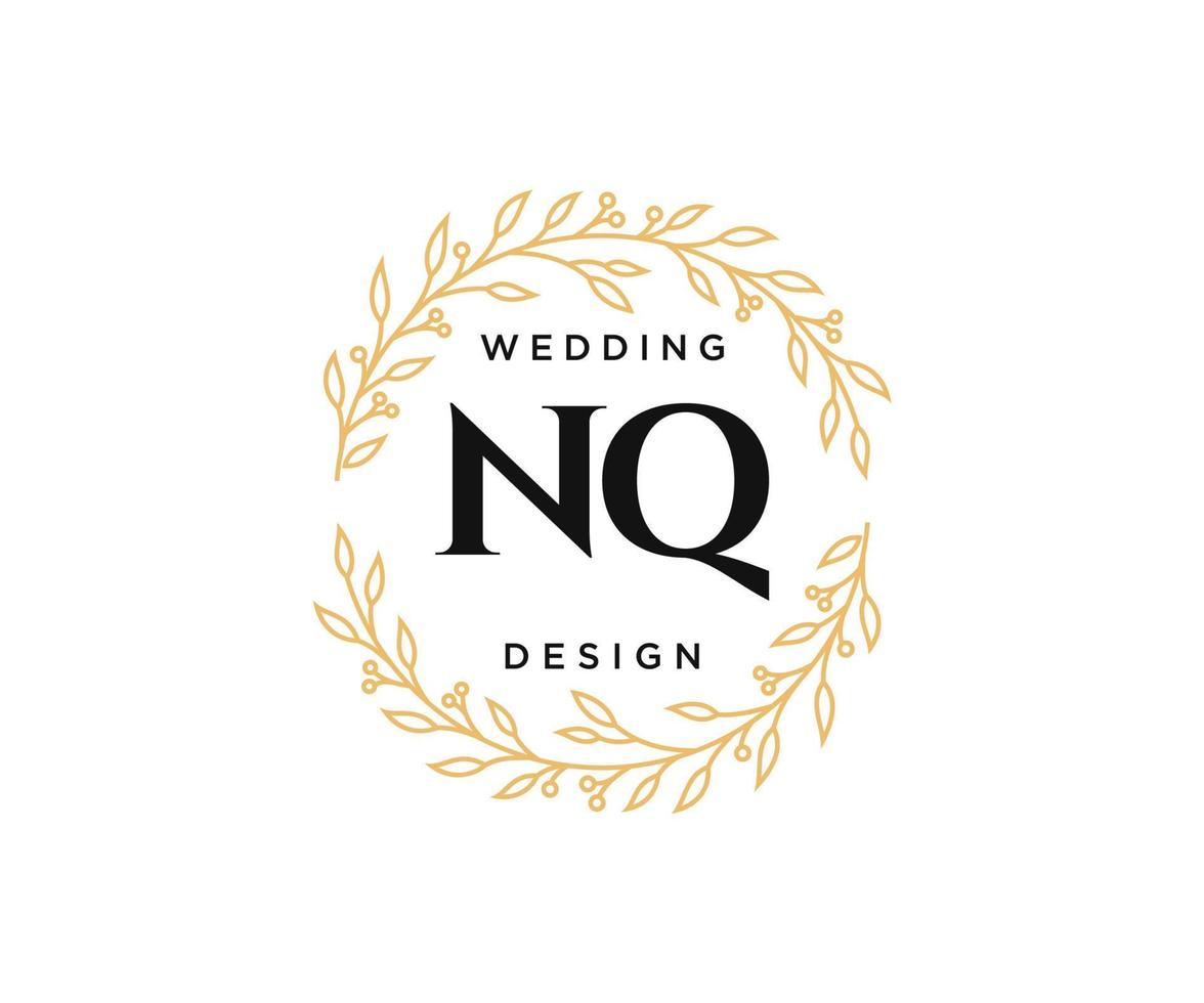 NQ Initials letter Wedding monogram logos collection, hand drawn modern minimalistic and floral templates for Invitation cards, Save the Date, elegant identity for restaurant, boutique, cafe in vector