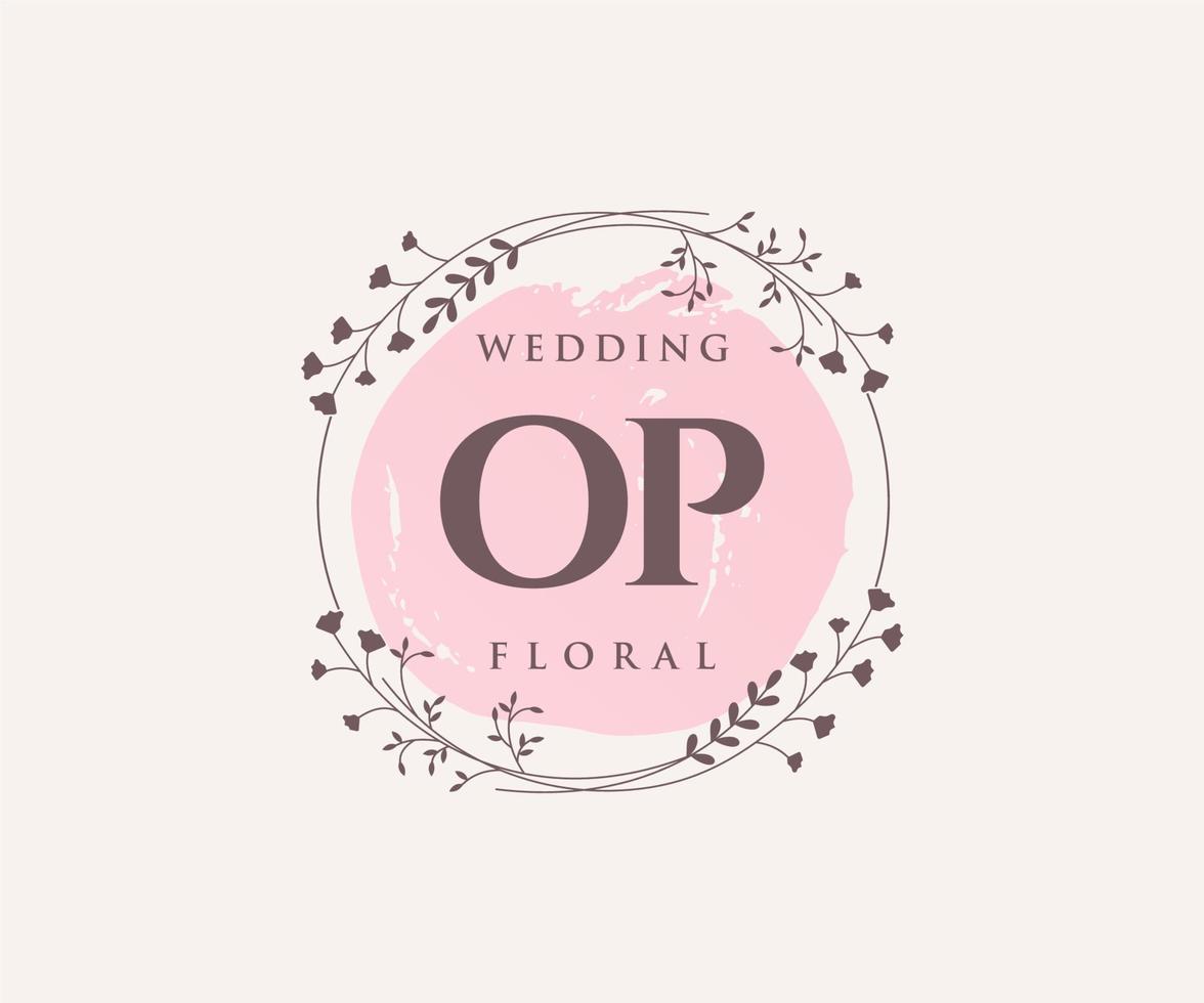 OP Initials letter Wedding monogram logos template, hand drawn modern minimalistic and floral templates for Invitation cards, Save the Date, elegant identity. vector