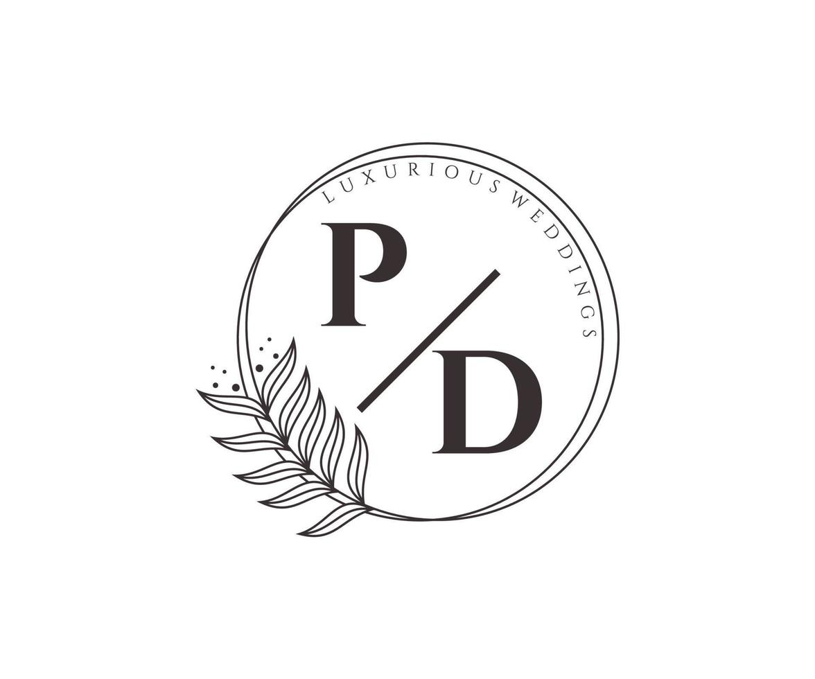 plantilla de logotipos de monograma de boda con letras iniciales pd, plantillas florales y minimalistas modernas dibujadas a mano para tarjetas de invitación, guardar la fecha, identidad elegante. vector