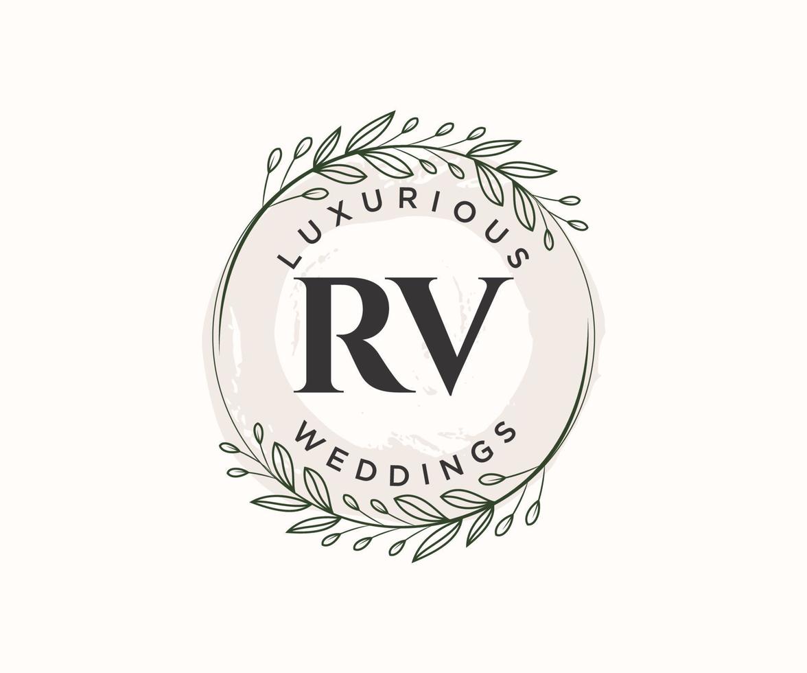 RV Initials letter Wedding monogram logos template, hand drawn modern minimalistic and floral templates for Invitation cards, Save the Date, elegant identity. vector