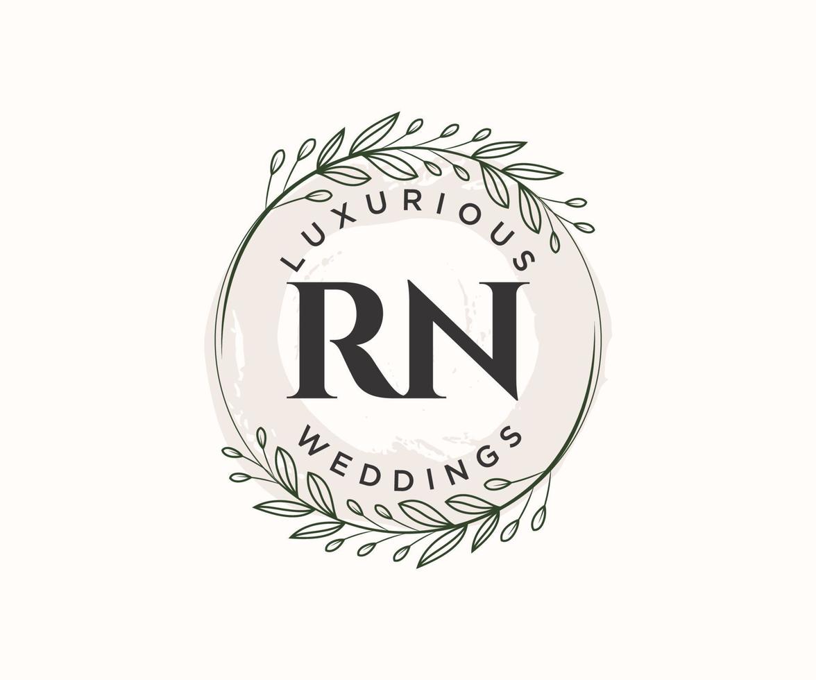 RN Initials letter Wedding monogram logos template, hand drawn modern minimalistic and floral templates for Invitation cards, Save the Date, elegant identity. vector
