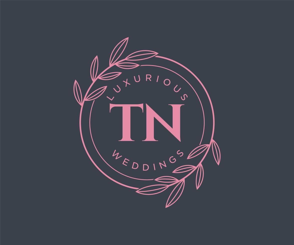 TN Initials letter Wedding monogram logos template, hand drawn modern minimalistic and floral templates for Invitation cards, Save the Date, elegant identity. vector