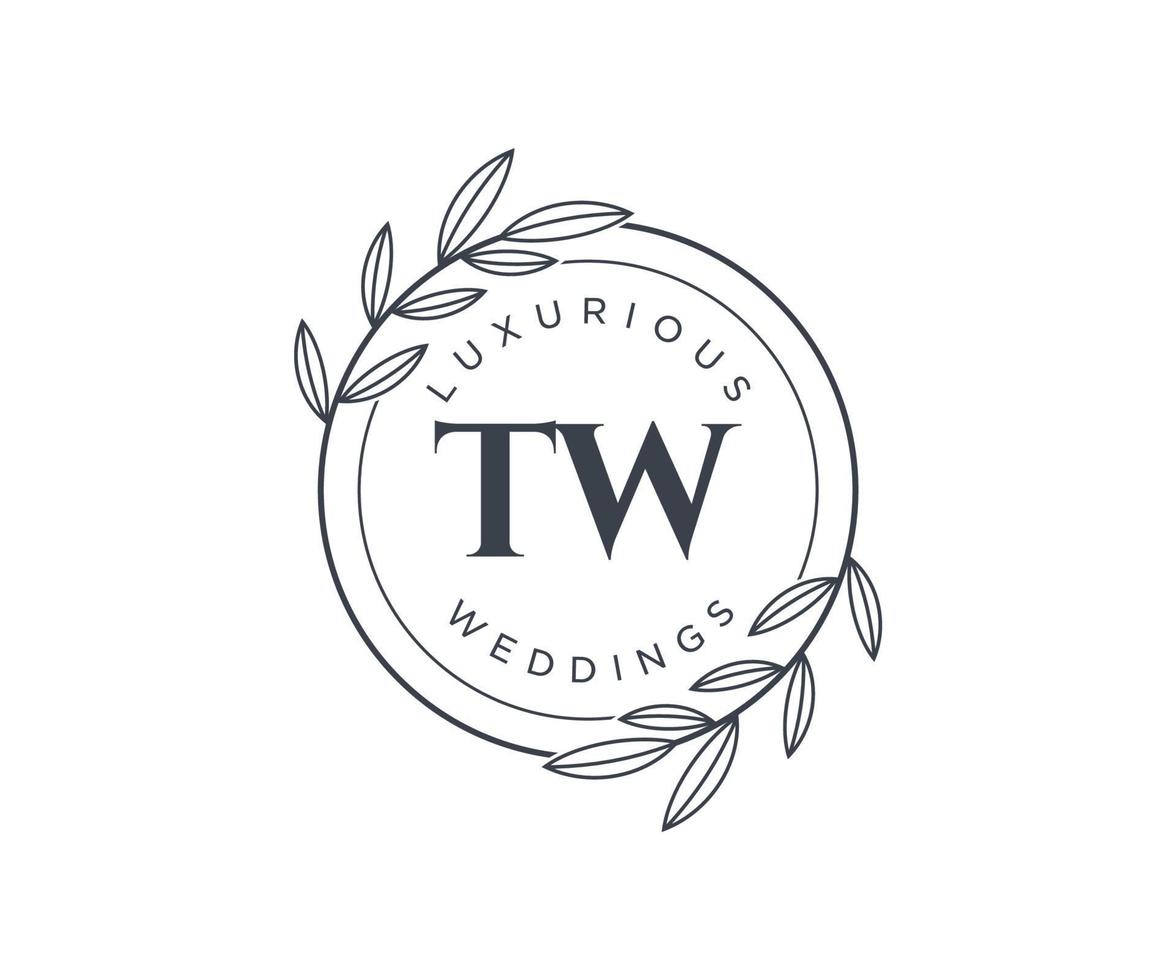 TW Initials letter Wedding monogram logos template, hand drawn modern minimalistic and floral templates for Invitation cards, Save the Date, elegant identity. vector