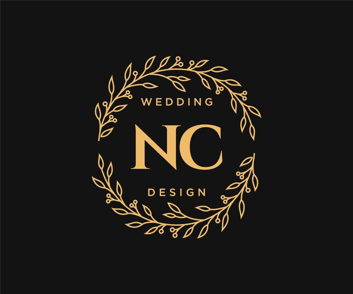 colección de logotipos de monograma de boda con letras iniciales nc, plantillas florales y minimalistas modernas dibujadas a mano para tarjetas de invitación, guardar la fecha, identidad elegante para restaurante, boutique, café en vector