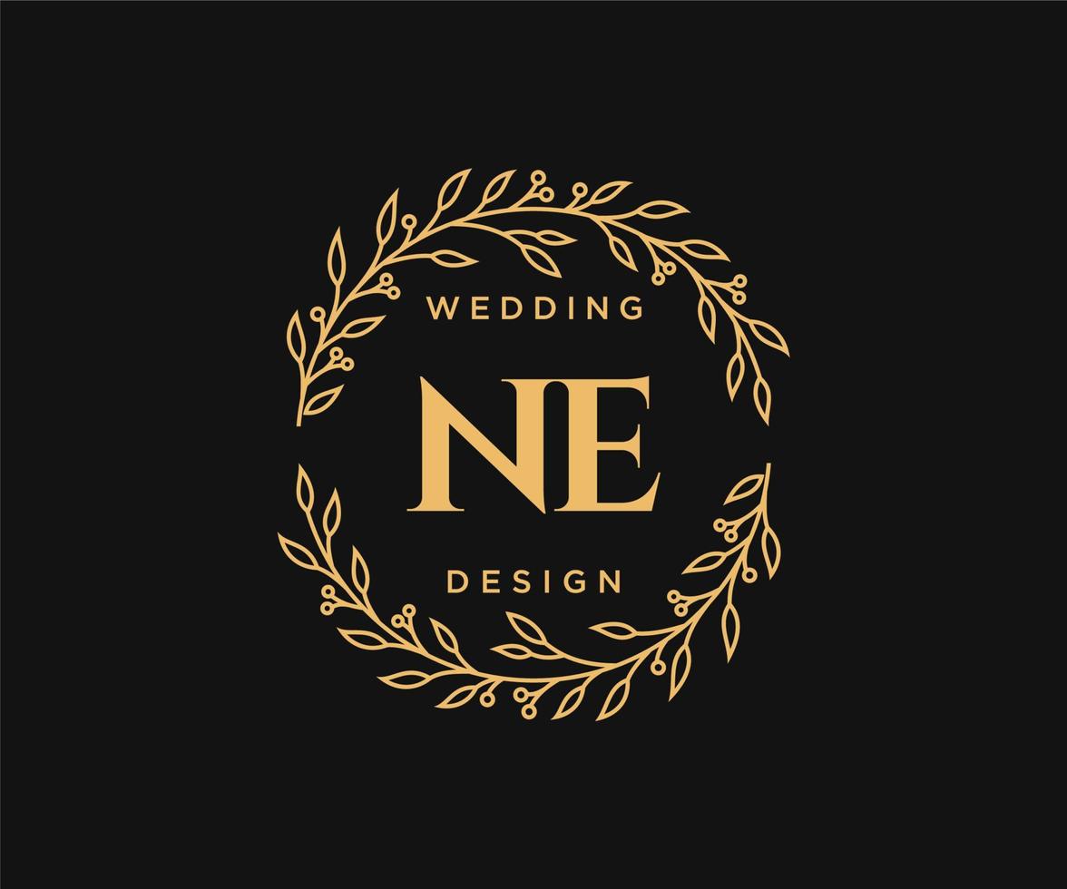 colección de logotipos de monogramas de boda con letras iniciales ne, plantillas florales y minimalistas modernas dibujadas a mano para tarjetas de invitación, guardar la fecha, identidad elegante para restaurante, boutique, café en vector