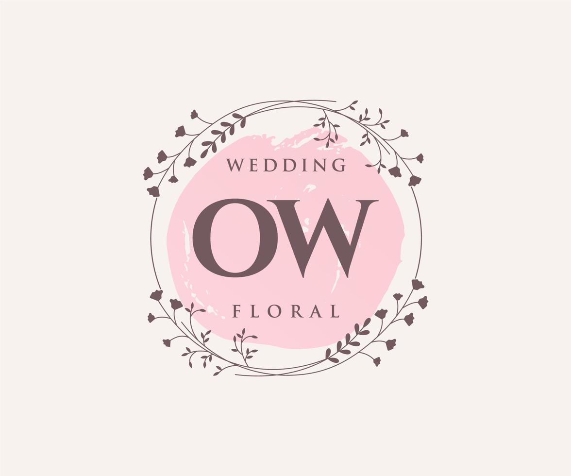 plantilla de logotipos de monograma de boda con letras iniciales de ow, plantillas florales y minimalistas modernas dibujadas a mano para tarjetas de invitación, guardar la fecha, identidad elegante. vector