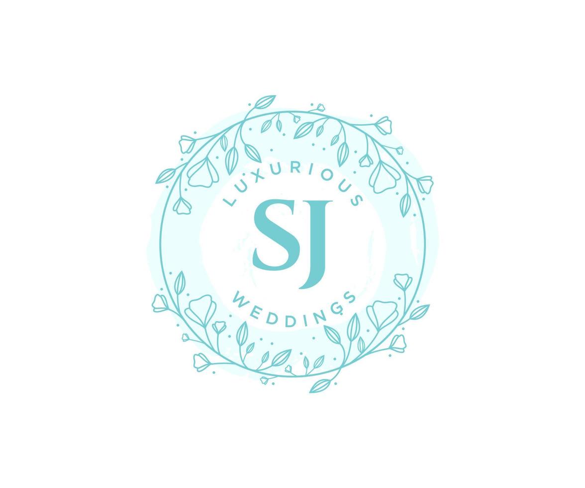 SJ Initials letter Wedding monogram logos template, hand drawn modern minimalistic and floral templates for Invitation cards, Save the Date, elegant identity. vector