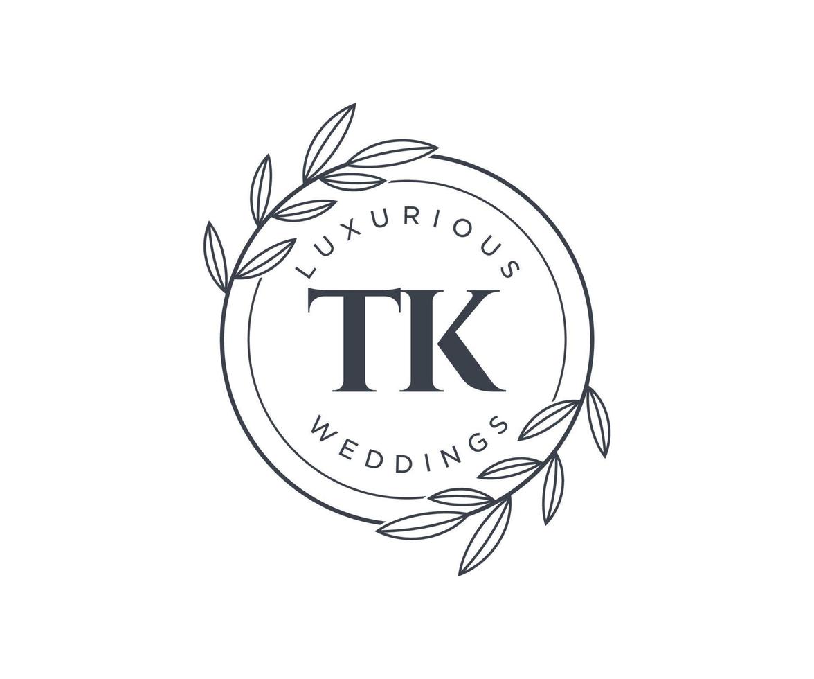TK Initials letter Wedding monogram logos template, hand drawn modern minimalistic and floral templates for Invitation cards, Save the Date, elegant identity. vector