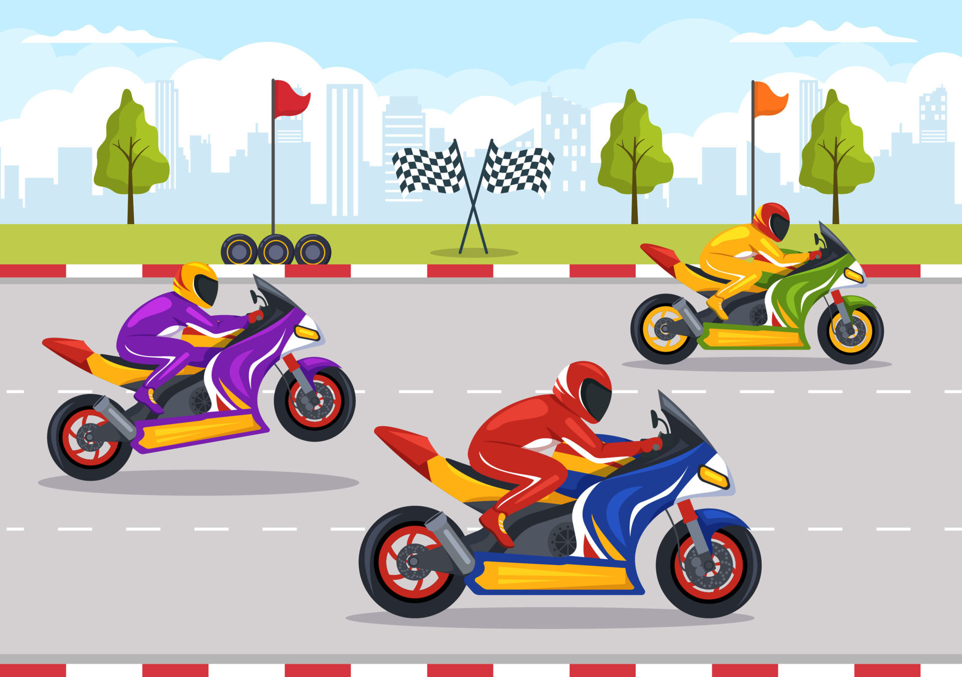 Motorcycle Racing Championship on the Racetrack Illustration with Racer