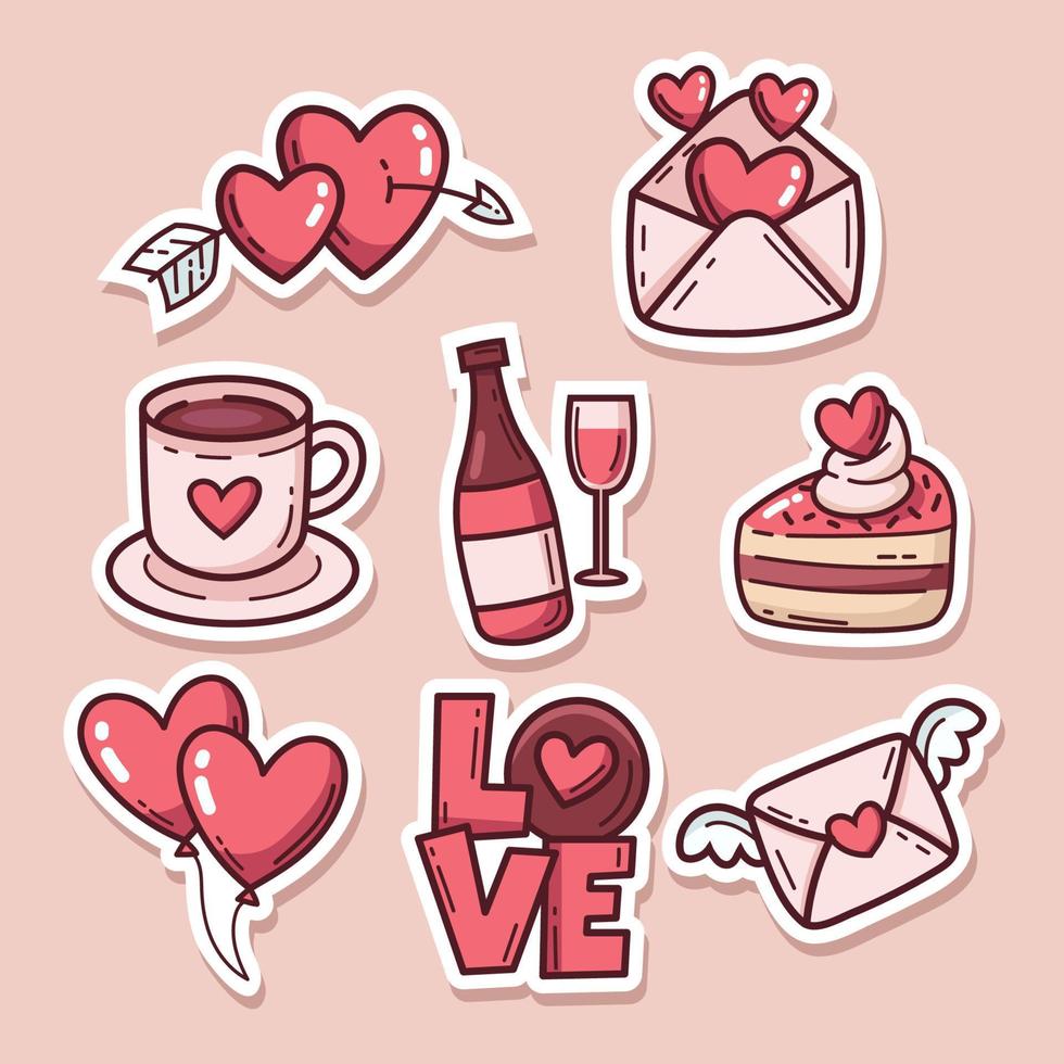 Set of Romantic Valentine Cartoon Stickers vector