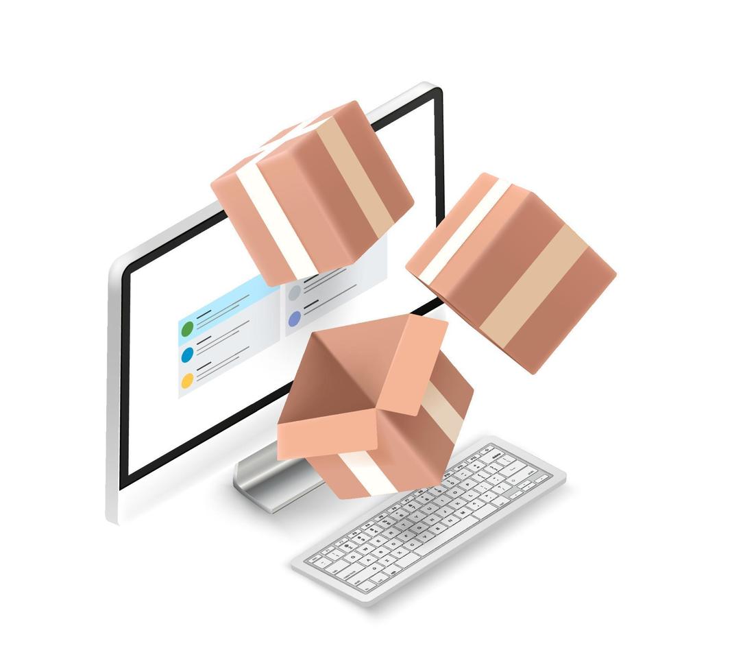 Modern computer with mail. Isometric vector illustration with pc