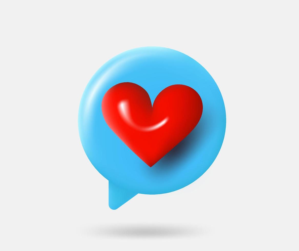 Speech cloud with heart sign. 3d vector isolated illustration