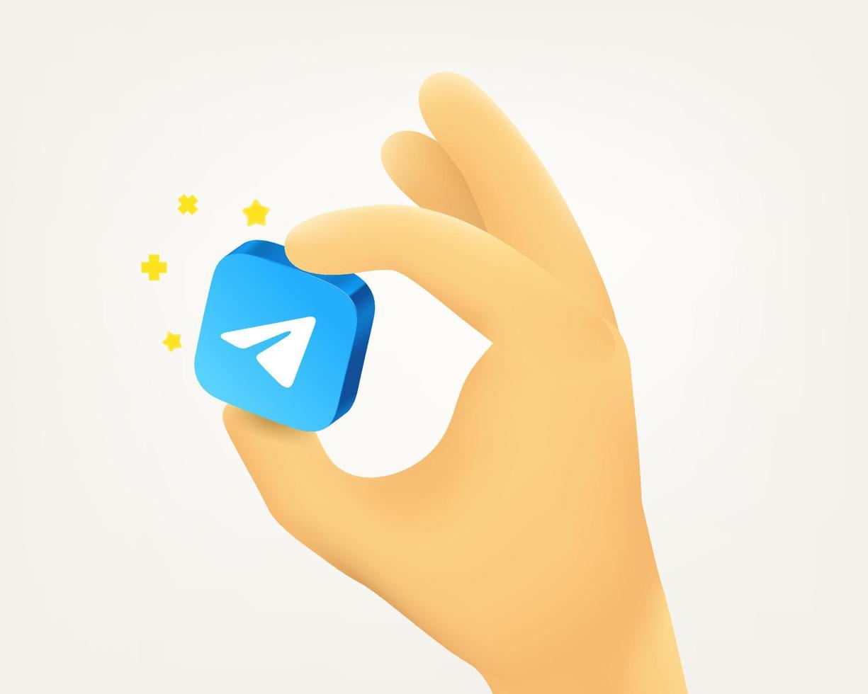 Cute cartoon human hand catching blue icon. Internet messaging concept. 3d vector illustration