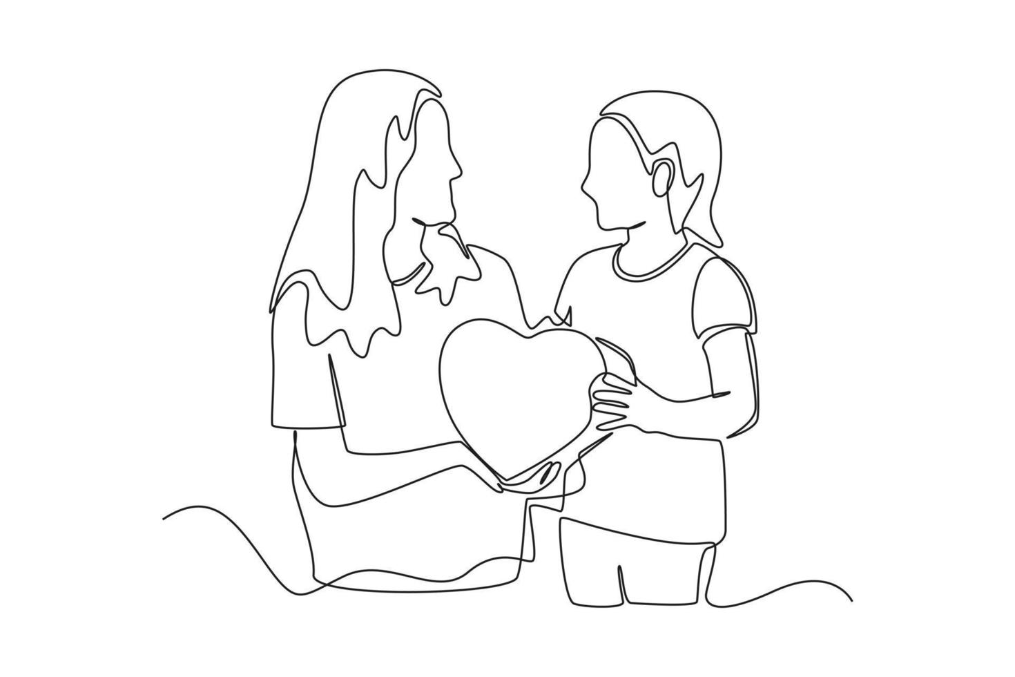 Continuous one line drawing Happy mother and daughter holding love. Raising teens concept. Single line draw design vector graphic illustration.