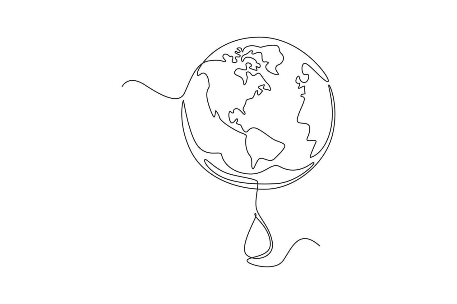 Continuous one line drawing water droplets below earth. World water day concept. Single line draw design vector graphic illustration.