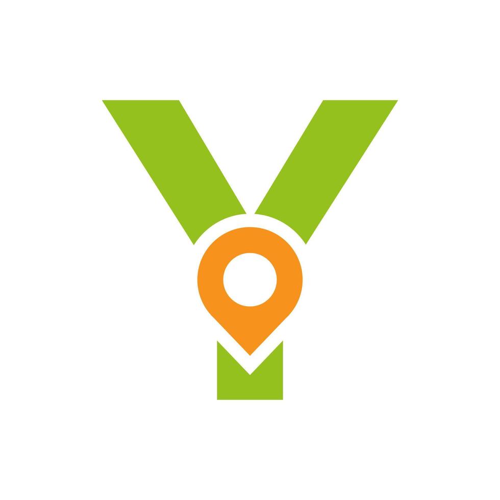 signo de diseño del logotipo de la ubicación de la letra y. concepto de icono de ubicación con alfabeto para plantilla de vector de símbolo de dirección de carretera
