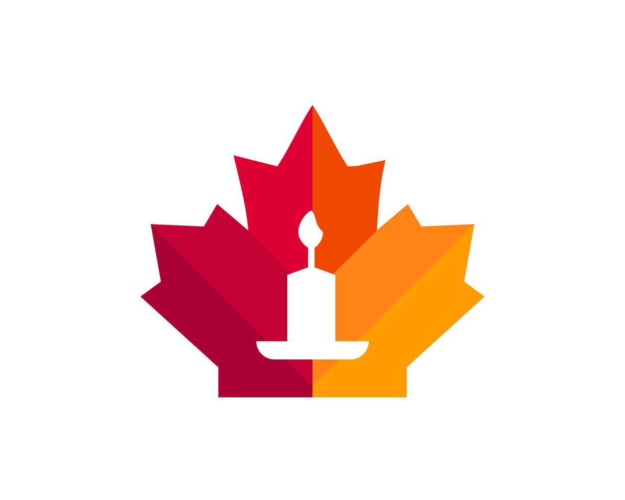 diseño del logo de la vela de arce. logotipo de celebración canadiense. hoja de arce roja con vector de concepto de vela
