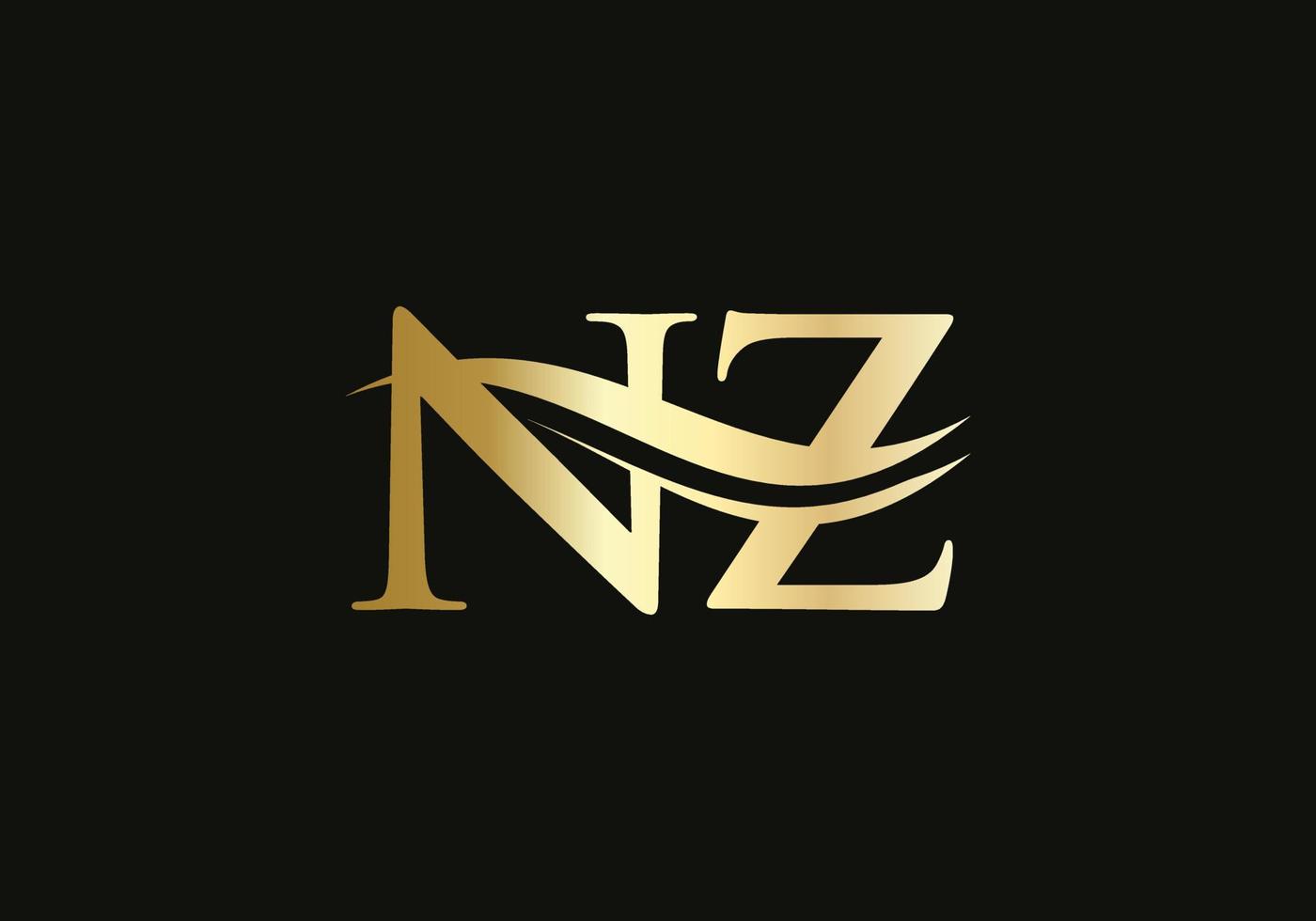 Water Wave NZ Logo Vector. Swoosh Letter NZ Logo Design for business and company identity vector