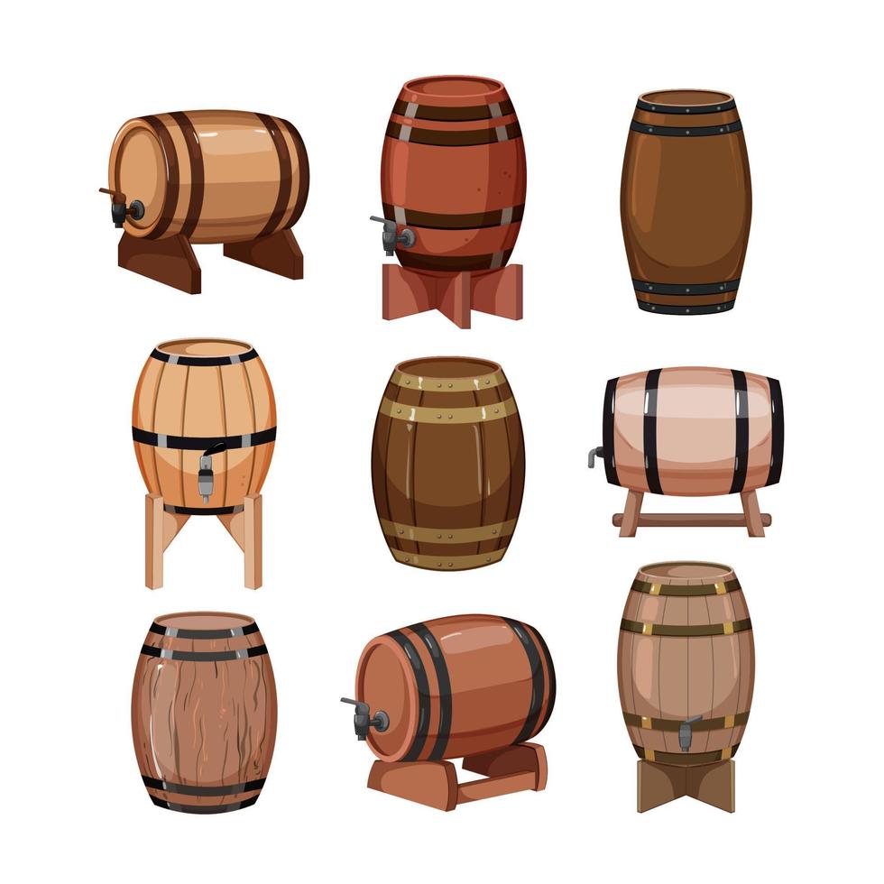 barril vino conjunto dibujos animados vector ilustración