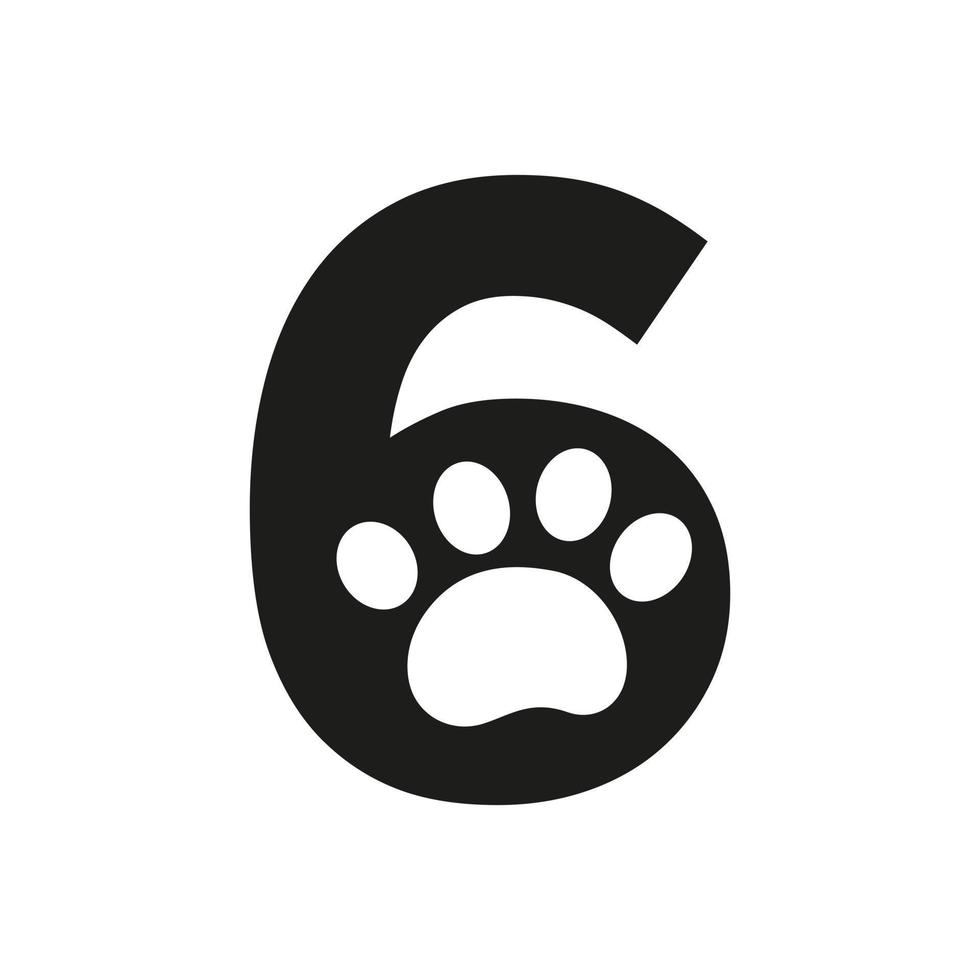 Letter 6 Pet Care Logo, Dog Logo Design Vector Sign and Symbol Template