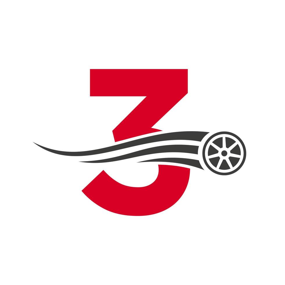 Sport Car Letter 3 Automotive Car Repair Logo Design Concept With Transport Tire Icon Vector Template