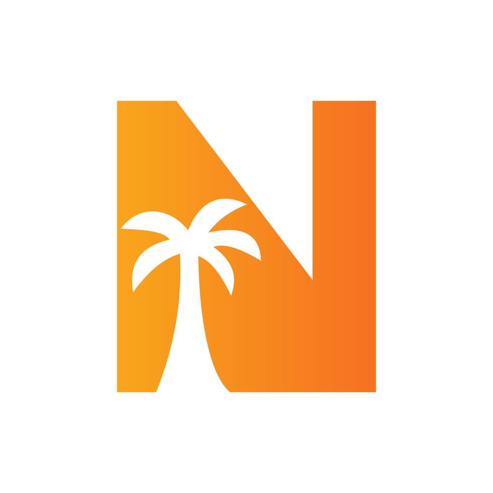 Letter N Palm Tree Logo Design Concept For Travel Beach Landscape Icon Vector Template