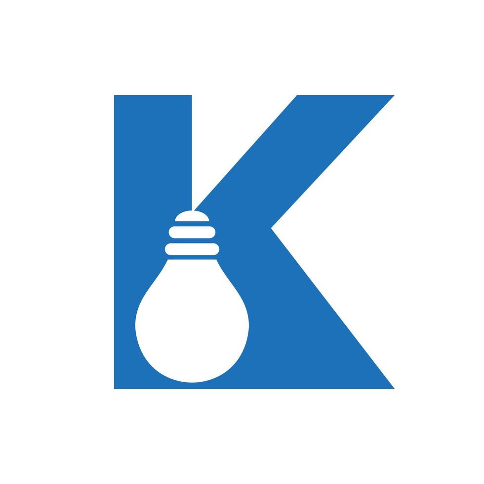 Letter K Electric Logo Combine With Electric Bulb Icon Vector Template. Light Bulb Logotype Sign Symbol