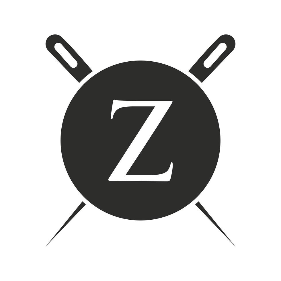 logotipo de sastre de letra z, combinación de aguja e hilo para bordado, textil, moda, tela, plantilla de tela vector