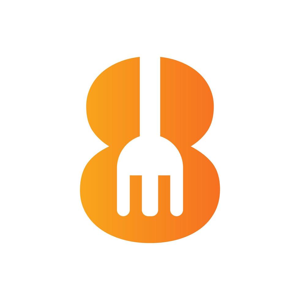 Letter 8 Restaurant Logo Combined with Fork Icon Vector Template