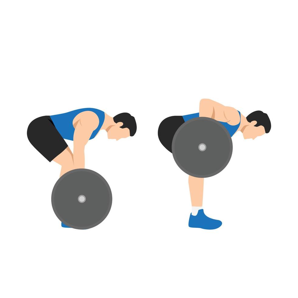 Man doing The Pendlay barbell row. bent over barbell rows from floor Flat vector illustration isolated on white background