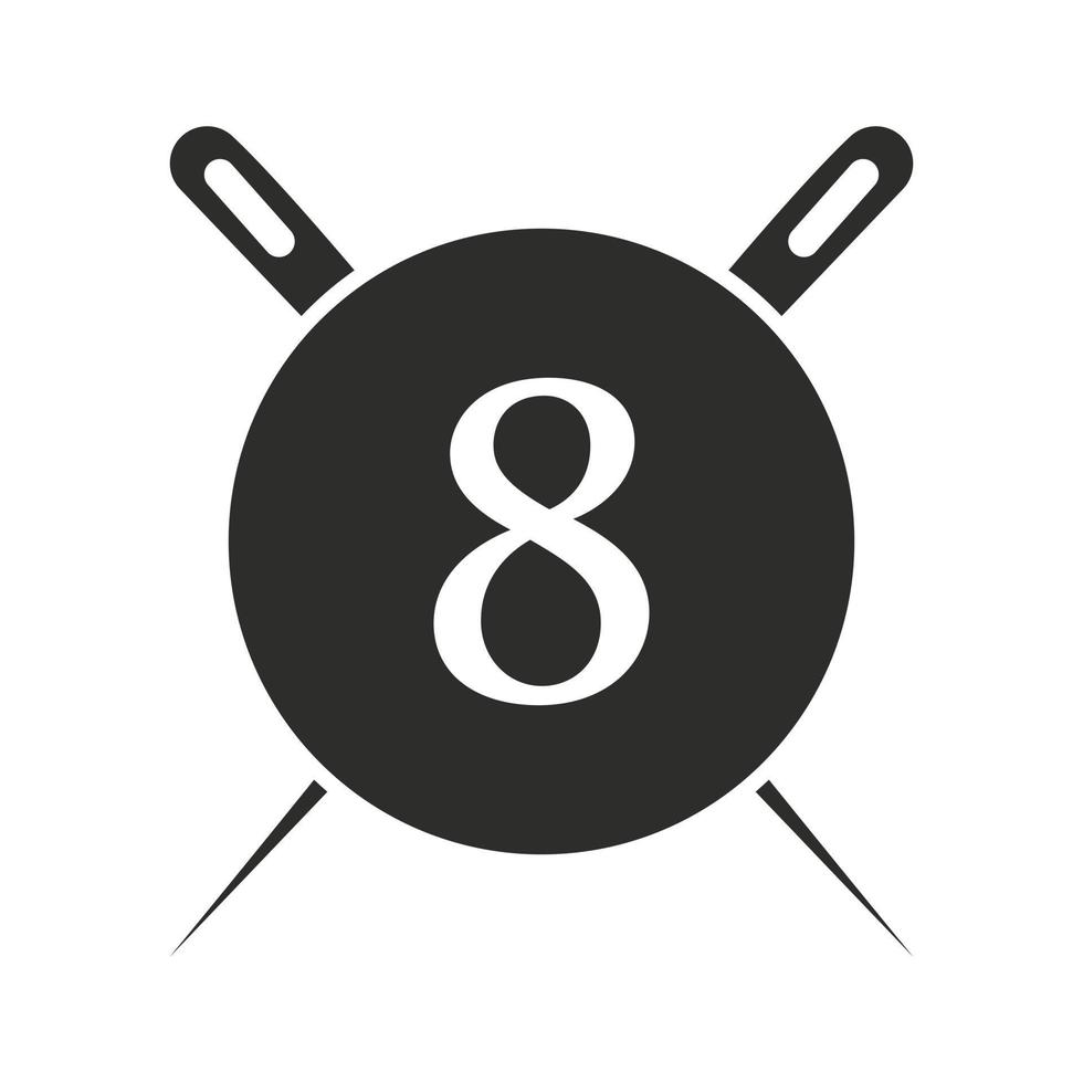 logotipo de sastre de letra 8, combinación de aguja e hilo para bordar, textil, moda, tela, plantilla de tela vector