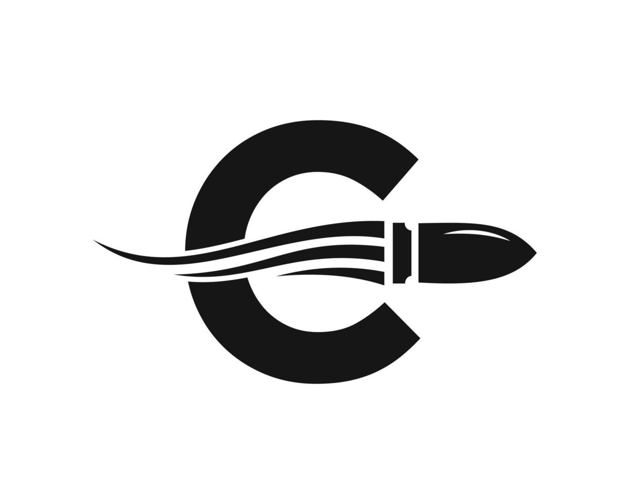 Initial Letter C Shooting Bullet Logo With Concept Weapon For Safety and Protection Symbol vector