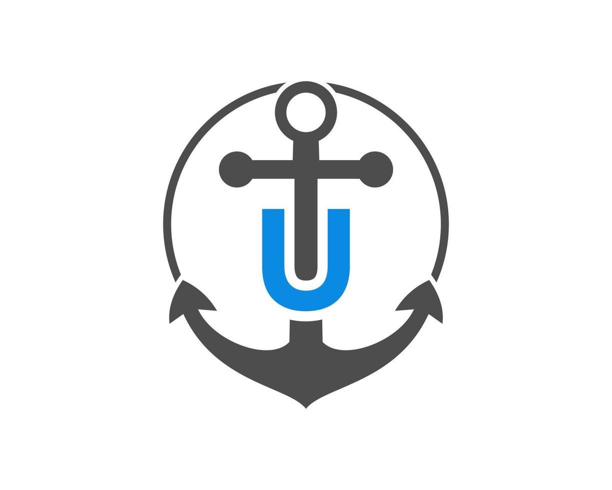 logotipo inicial de la letra u ancla. marino, logotipo de velero vector