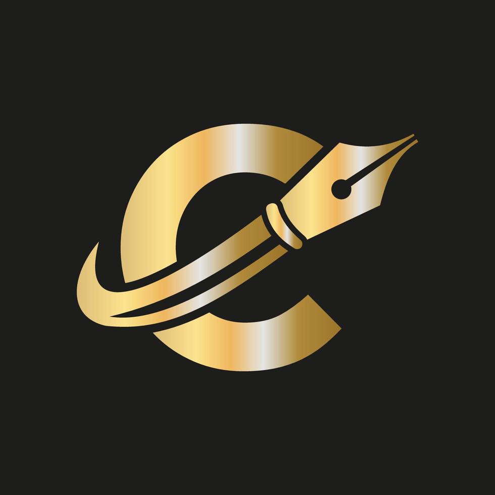 logotipo de educación en concepto de letra c con plantilla de vector de punta de pluma