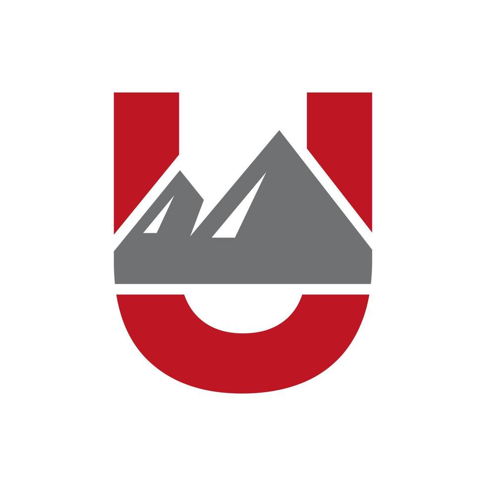 Letter U Mount Logo Vector Sign. Mountain Nature Landscape Logo Combine With Hill Icon and Template