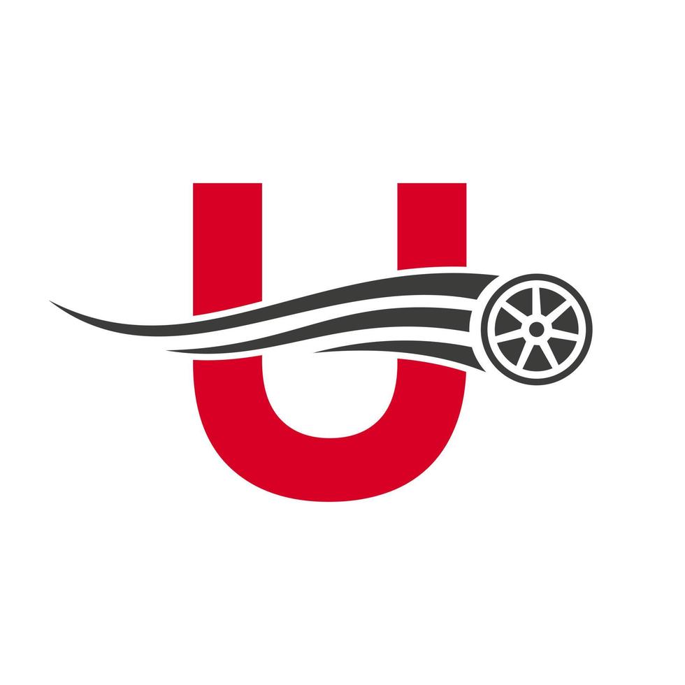 Sport Car Letter U Automotive Car Repair Logo Design Concept With Transport Tire Icon Vector Template