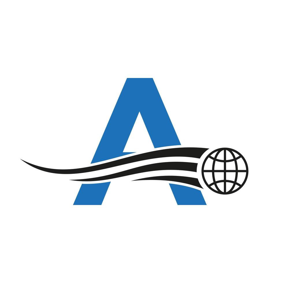 logotipo global de la letra a combinado con un icono global, un signo de tierra para la plantilla de identidad empresarial y tecnológica vector