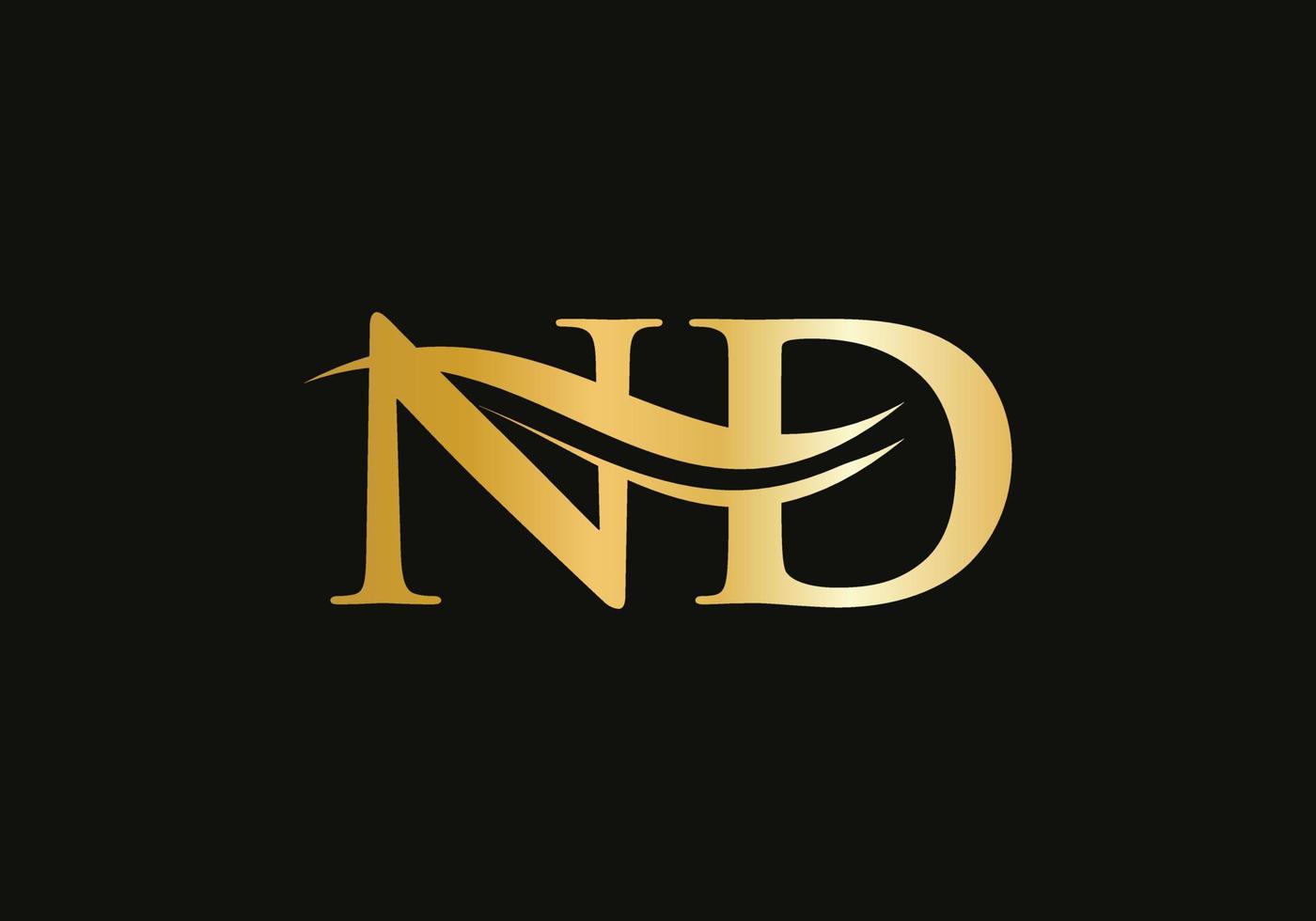 Gold ND letter logo design. ND logo design with creative and modern trendy vector