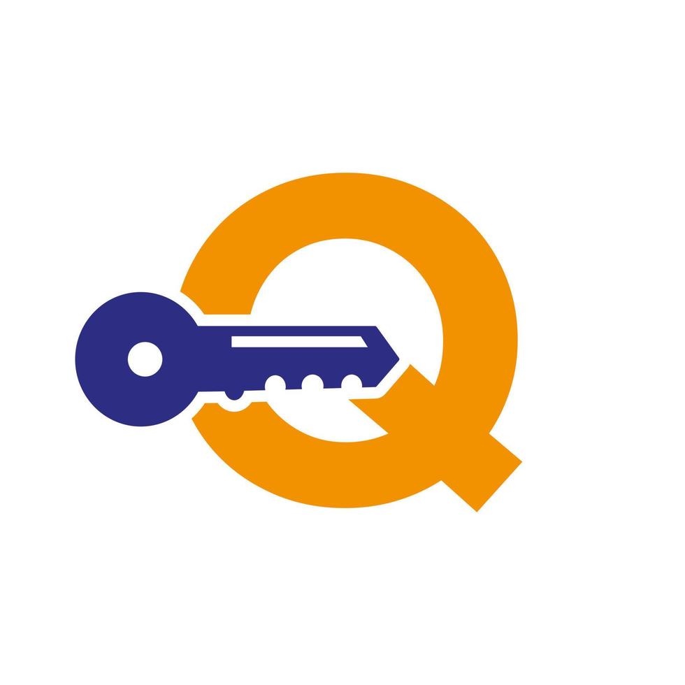 Letter Q Key Logo Combine With House Locker Key For Real Estate and House Rental Symbol Vector Template