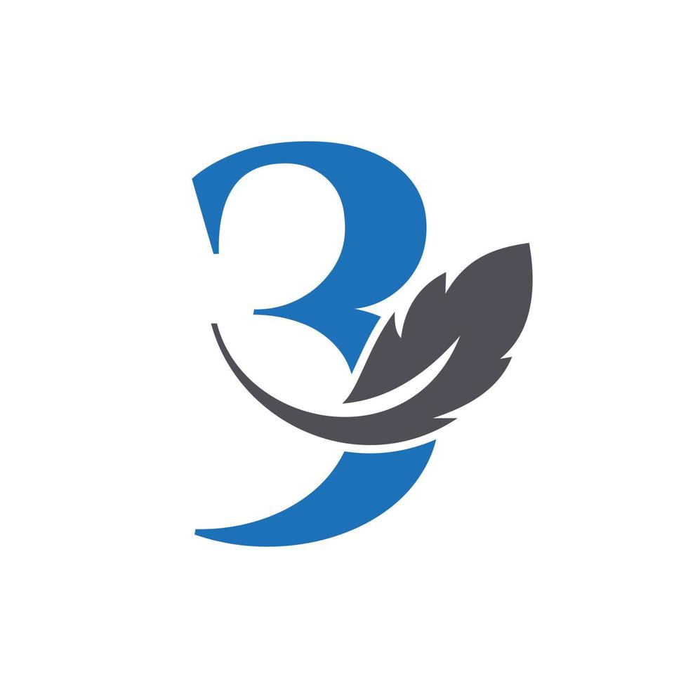 diseño de logotipo de pluma de letra 3 combinado con vino de pluma de pájaro para abogado, símbolo de ley vector