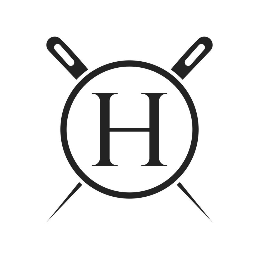 logotipo de sastre de letra h, combinación de aguja e hilo para bordado, textil, moda, tela, plantilla de tela vector