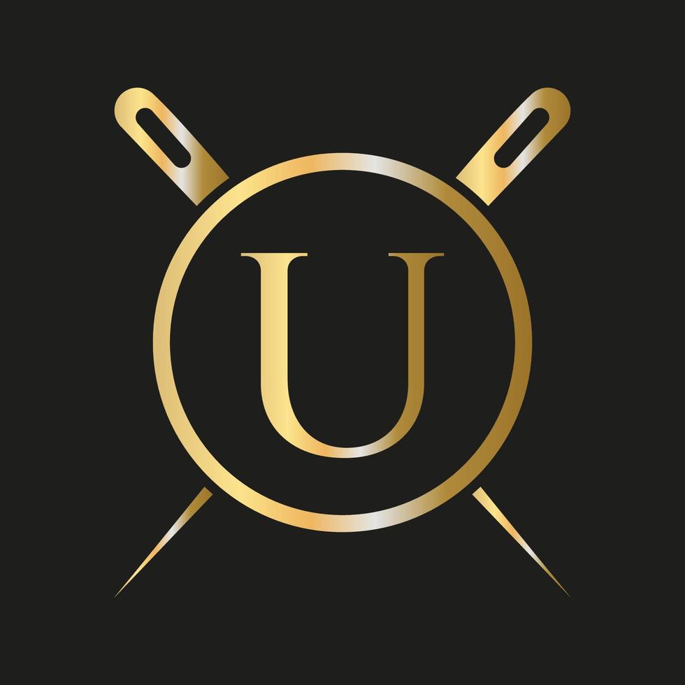 Letter U Tailor Logo, Needle and Thread Combination for Embroider, Textile, Fashion, Cloth, Fabric Template vector