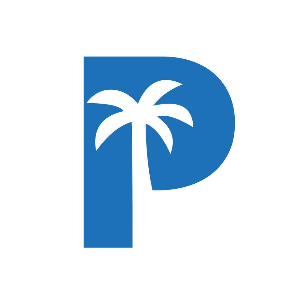 letra p concepto de diseño de logotipo de palmera para viajes playa paisaje icono vector plantilla