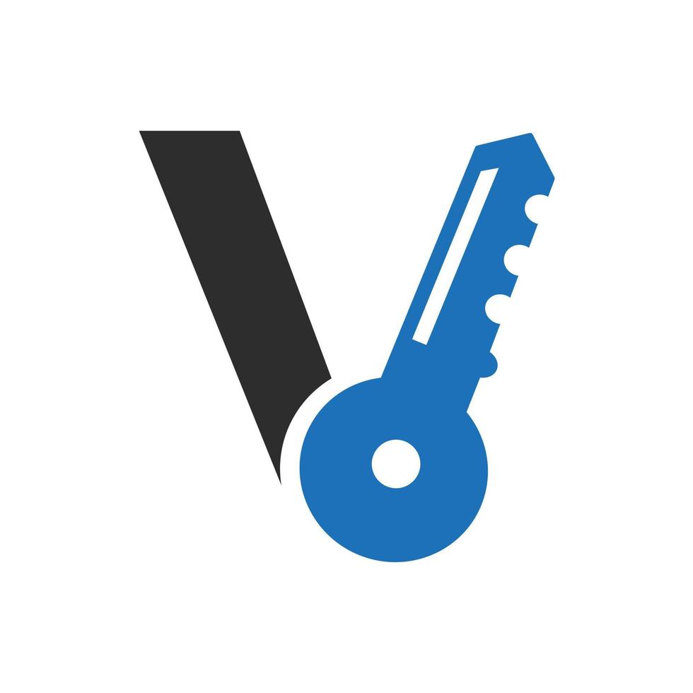 Letter V Key Logo Combine With House Locker Key For Real Estate and House Rental Symbol Vector Template