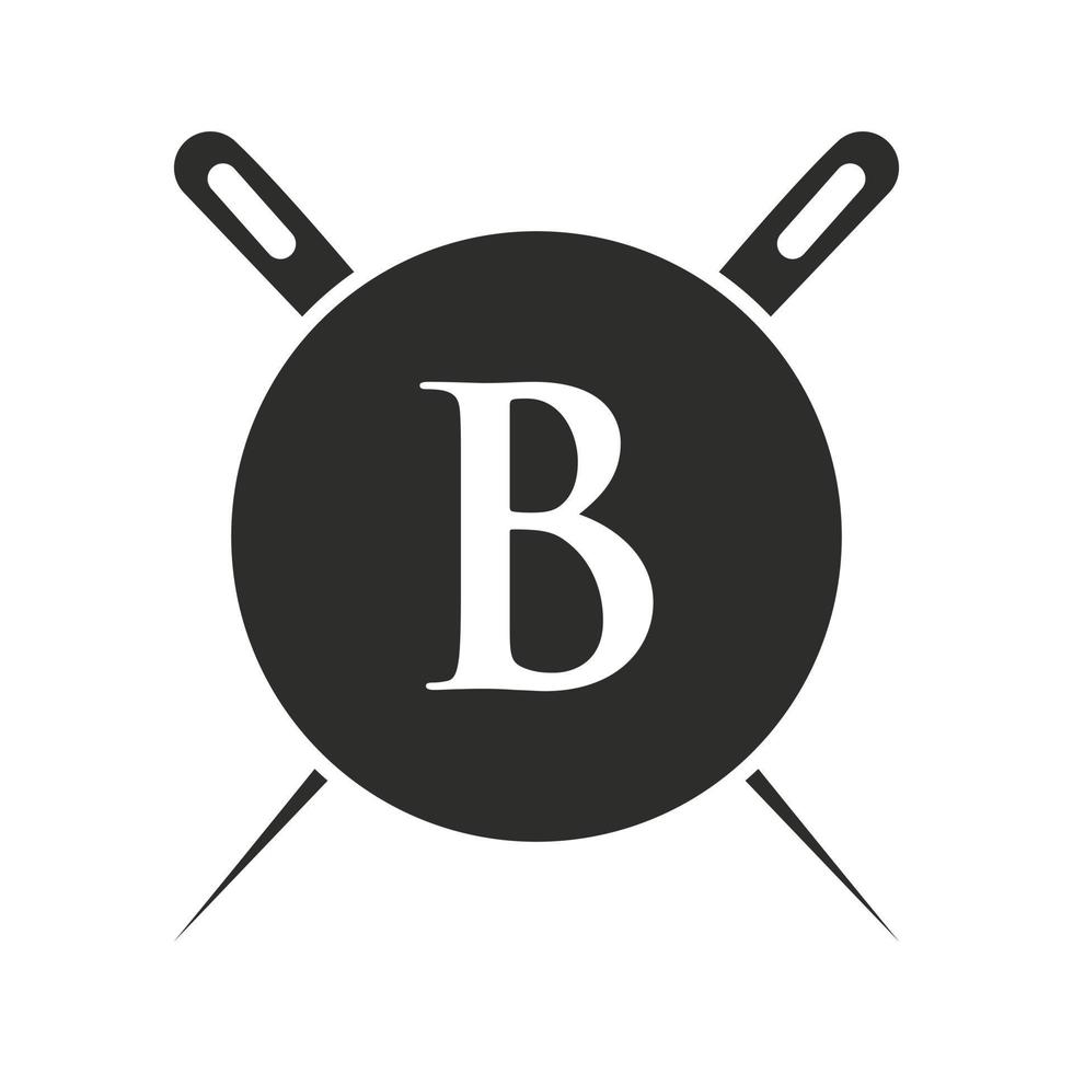 logotipo de sastre de letra b, combinación de aguja e hilo para bordado, textil, moda, tela, plantilla de tela vector