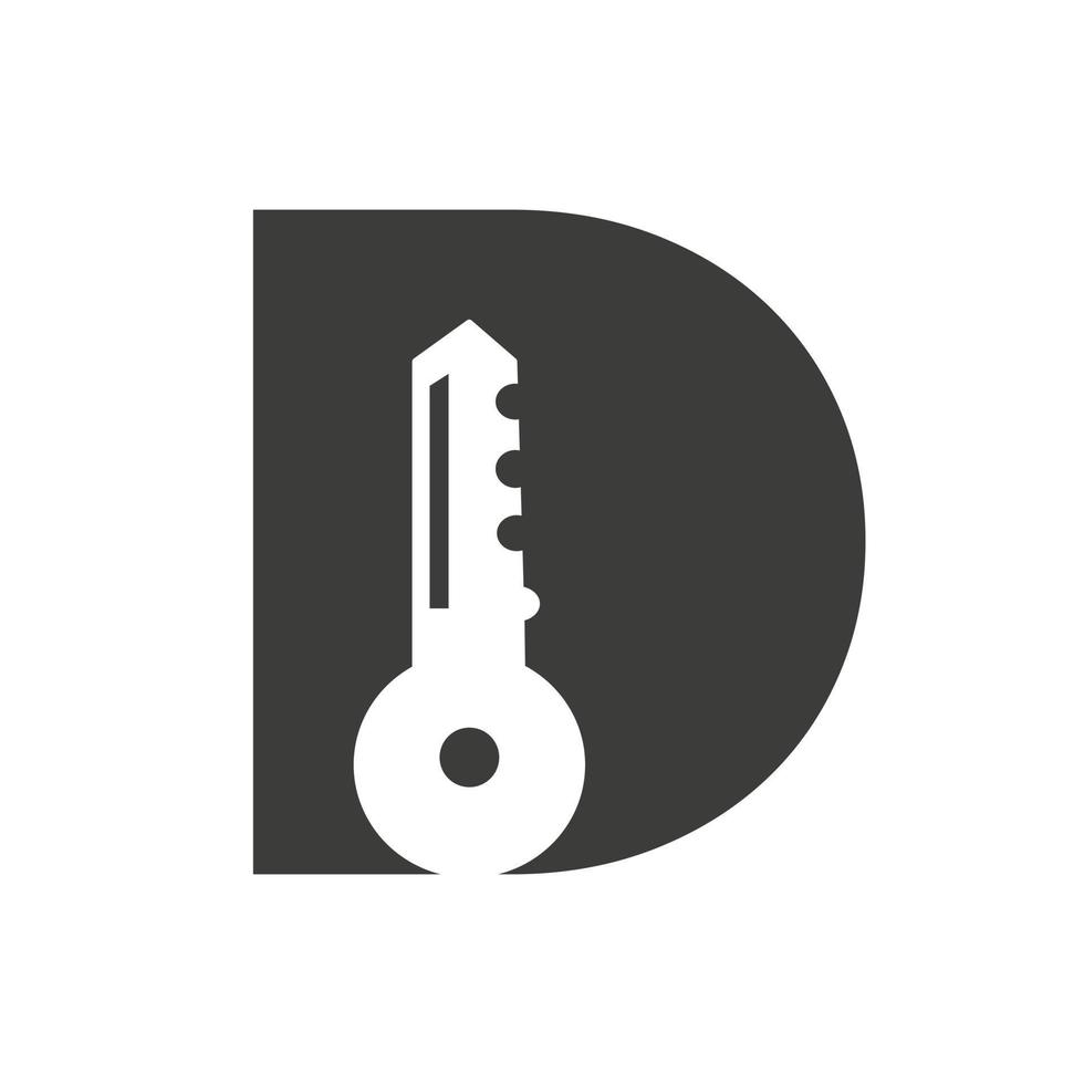 Letter D Key Logo Combine With House Locker Key For Real Estate and House Rental Symbol Vector Template