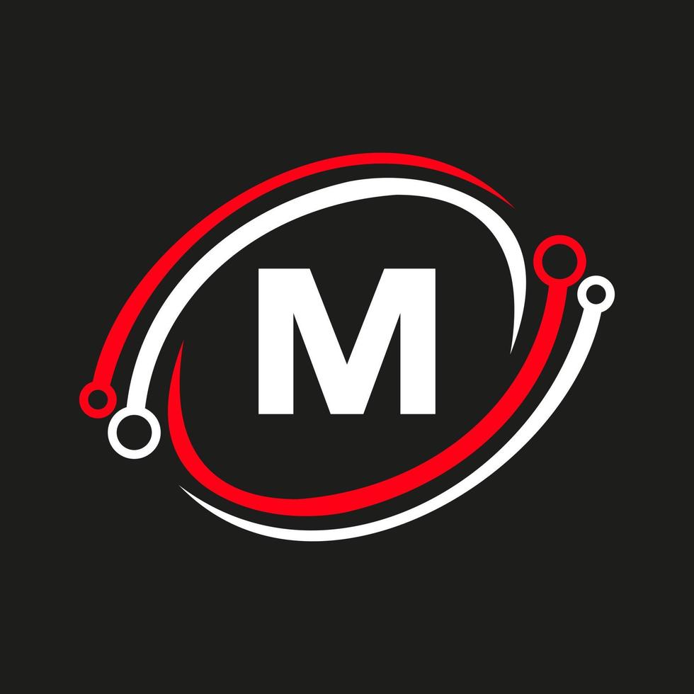 Technology Logo Design On M Letter Concept. Technology Network Logo Template vector